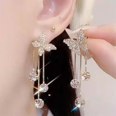 Shiny Butterfly Rhinestone hoop drop earrings for womens