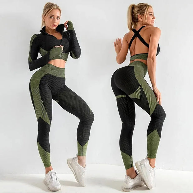 Women 3pcs Seamless Workout Outfits Sets