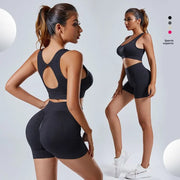 High Waist Butt Lifting Shorts Crop Top Exercise Set