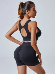 High Waist Butt Lifting Shorts Crop Top Exercise Set