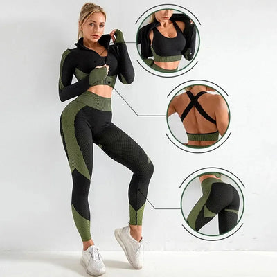 Women 3pcs Seamless Workout Outfits Sets